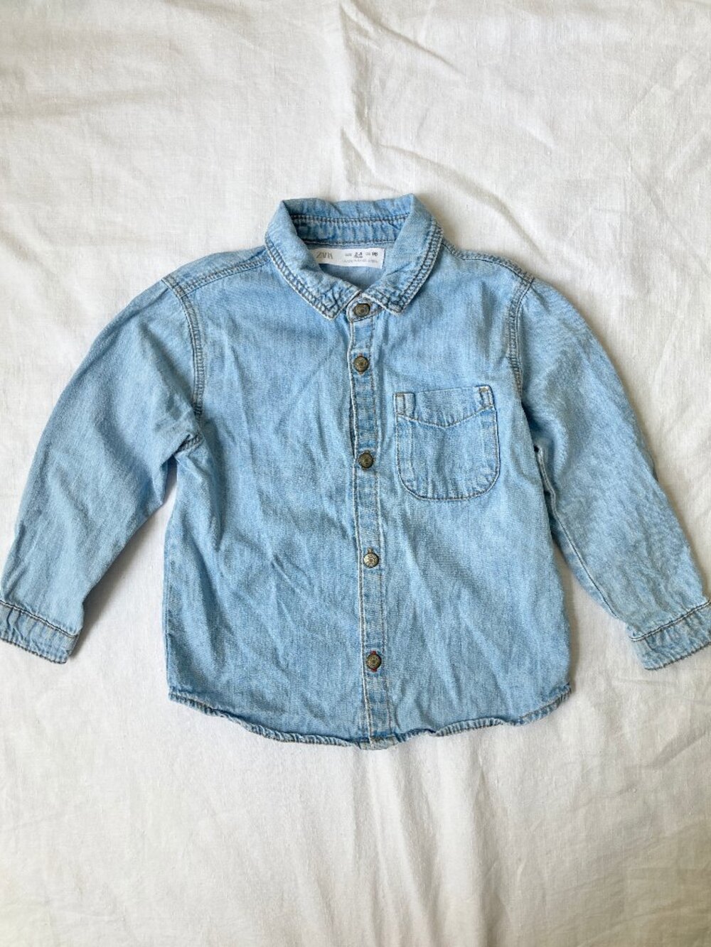 🪴5/$30 Zara 2-3 Years Toddler Blue Denim Chambray Button Shirt Fall Preppy